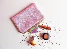 Pink Iridescent Glitter Makeup Bag - Pink Glitter Cosmetic Bag - Pink Glitter Pouch - Handmade Makeup Bag Pink