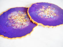 Purple Geode Resin Coasters - Purple Coaster Set For Home - Purple Resin Coaster Set For Home - Purple Iridescent Resin Coasters For Home
