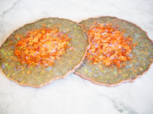 Olive Green & Rose Gold Geode Coaster Set