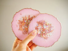 Blush Pink & Rose Gold Geode Resin Coasters - Blush Pink Geode Coasters Set - Set Of Rose Gold Coasters - Pastel Pink Geode Coasters