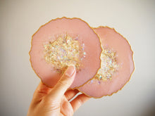 iridescent pale peach geode coasters