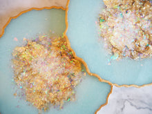 iridescent mint green geode coasters