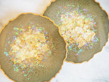 olive green iridescent geode resin coasters