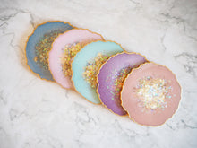 pastel iridescent geode resin coaster set