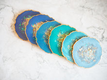 Cobalt Geode Resin Coaster Set - Handmade Resin Coasters - Made In UK - Small Business Home Decor Items - Blue Coasters - Iridescent Coaster Set