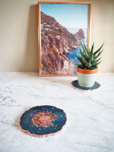 Navy Blue & Rose Gold Geode Resin Coasters - Navy Blue Geode Resin Coaster Set - Rose Gold & Navy Blue Geode Coaster Sets - Sparkly Navy Coasters For Home - Handmade Geode Resin Coaster