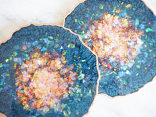 Navy Blue & Rose Gold Geode Resin Coasters - Navy Blue Geode Resin Coaster Set - Rose Gold & Navy Blue Geode Coaster Set - Sparkly Navy Coasters For Home - Handmade Coasters UK