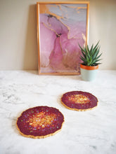 Burgundy Geode Resin Coasters Set - Burgundy Iridescent Geode Coasters For Home - Handmade Burgundy Resin Geode Coasters - Set Of Handmade Resin Coasters