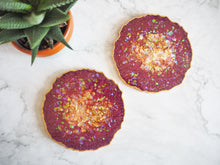 Burgundy Geode Resin Coasters Set - Burgundy Iridescent Geode Coasters For Home - Handmade Burgundy Resin Geode Coasters - Set Of Handmade Resin Coasters