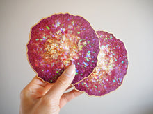 Burgundy Geode Resin Coasters Set - Burgundy Iridescent Geode Coasters For Home - Handmade Burgundy Resin Geode Coasters - Set Of Handmade Resin Coasters
