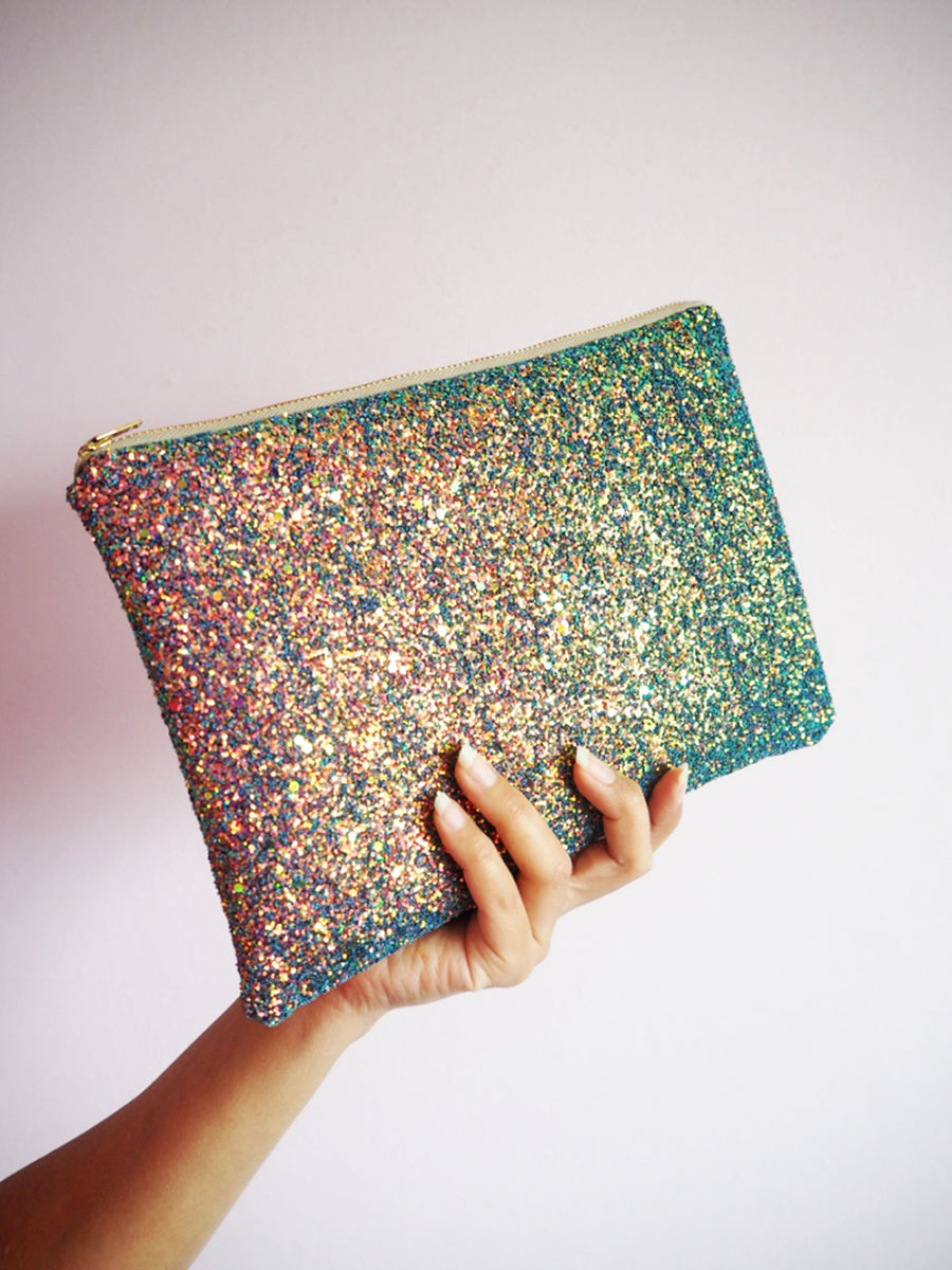 Rainbow glitter deals clutch bag