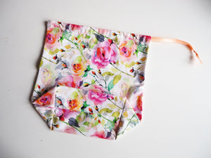 Pastel Rose Print Drawstring Cotton Laundry Bag