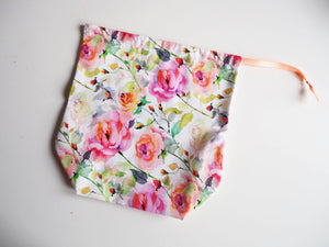Pastel Rose Print Drawstring Cotton Laundry Bag