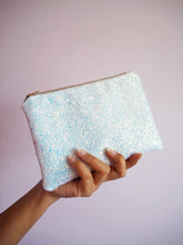 White Iridescent Glitter Makeup Bag