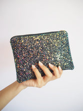 black iridescent glitter makeup bag