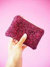 plum glitter coin pouch