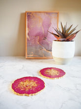 Iridescent Magenta Geode Resin Coaster Set - Magenta Resin Coasters - Sparkly Magenta Geode Coasters - Sparkly Magenta Geode Coaster Set - Pink Coaster Set