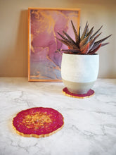 Iridescent Magenta Geode Resin Coaster Set - Magenta Resin Coasters - Sparkly Magenta Geode Coasters - Sparkly Magenta Geode Coaster Set - Pink Coaster Set - Magenta Geode Resin Coasters