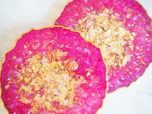 Iridescent Magenta Geode Resin Coaster Set - Magenta Resin Coasters - Sparkly Magenta Geode Coasters - Sparkly Magenta Geode Coaster Set - Pink Coaster Set For Home