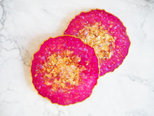 Iridescent Magenta Geode Resin Coaster Set - Magenta Resin Coasters - Sparkly Magenta Geode Coasters - Sparkly Magenta Geode Coaster Set - Pink Coaster Set
