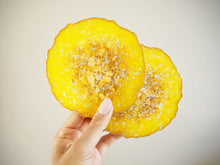 Yellow And Gold Flake Coasters Geode Resin