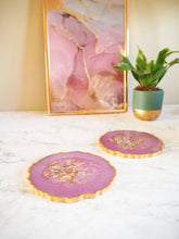 Iridescent Geode Coaster Set In Purple - Sparkly Iridescent Geode Coaster Set - Iridescent Purple Coaster Set - Iridescent Resin Coasters For Home - Sparkly Purple Coaster