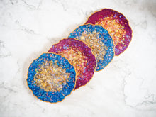 This Plum Geode Heatproof Resin Coasters Set is heatproof and made out of epoxy resin that is safe for use inside the home.