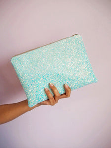 Pastel Blue Glitter Clutch Bag