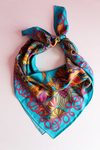 turquoise tropical pattern luxury silk scarves