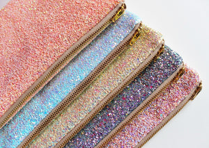 Pink Iridescent Glitter Clutch Bag