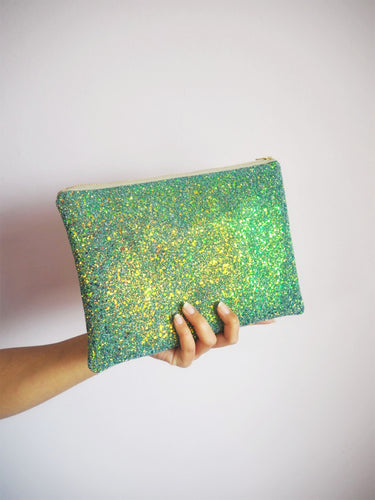 Mermaid Green Glitter Clutch Bag - Sparkly Green Clutch Bag - Green Glitter Evening Bag - Handmade Glitter Clutch Mermaid Green - Green Clutch Bag For Wedding - Sparkly Green Pouch