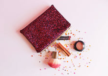 Sparkly Pink Makeup Bag In Burgundy