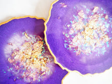 Purple Geode Resin Coasters - Purple Gold Iridescent Coaster Set Resin - Resin Coaster Sets Purple Iridescent - Geode Resin Purple Coasters Handmade - Small Business Handmade Coasters UK