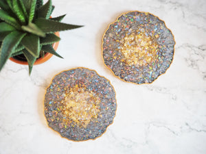 Grey & Gold Geode Resin Coasters 