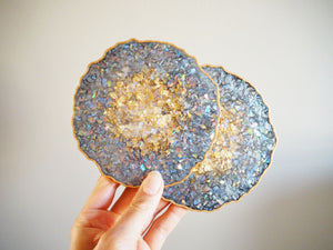 Geode Resin Coasters Set In Grey Gold Agate