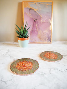 Olive Green Resin Coasters Agate