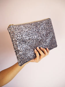 Dark Silver Glitter Clutch Bag For Wedding