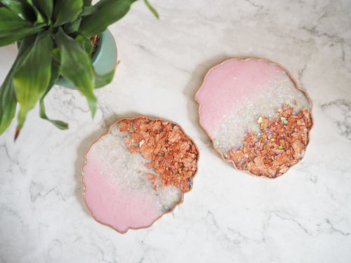 Rose Gold Iridescent Resin Coasters