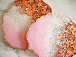 Rose Gold Iridescent Resin Coasters