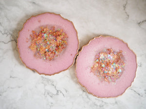 Blush Pink & Rose Gold Geode Resin Coasters - Unique Rose Gold Coasters - Resin Art Rose Gold Coaster Set