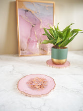 Blush Pink And Rose Gold Geode Resin Coasters - Rose Gold Flake Resin Coasters - Iridescent Handmade Resin Coasters For Home - Resin Artwork Piece For Home - Handmade Resin Coaster Set