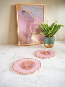 Blush Pink & Rose Gold Geode Resin Coasters - Blush Pink Geode Coaster Set - Blush Pink Resin Coaster Set - Handmade Geode Coasters