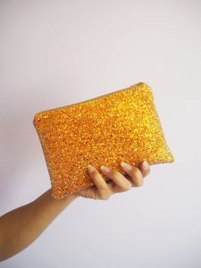 Burnt Orange Glitter Makeup Bag - Sparkly Orange Makeup Bag - Burnt Orange Glitter Cosmetic Bag - Sparkly Gifts For Her - Handmade Glitter Bag