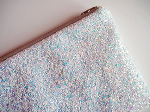 White Iridescent Glitter Makeup Bag