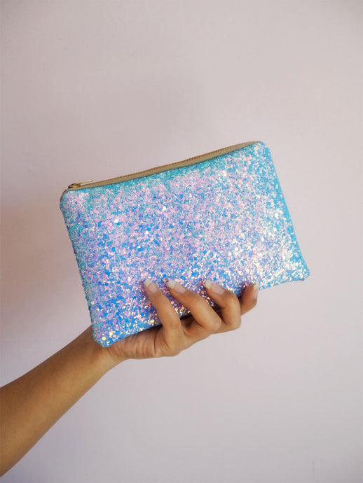 Sea Blue Glitter Makeup Bag