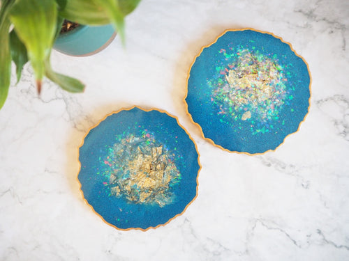 Cobalt Geode Resin Coaster Set - Handmade Coaster Set - Cobalt Resin Coasters - Cobalt Coaster Set For Home - Cobalt Resin Placemats