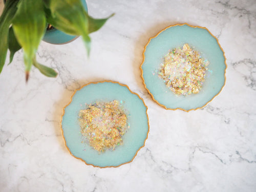 mint green geode resin coaster set