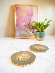 olive green geode coasters