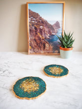 Forest Green Geode Resin Coasters - Sparkly Forest Green Resin Coasters - Iridescent Forest Green Resin Coasters Set - Green Geode Coasters Handmade - Forest Green Home Decor