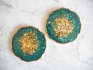 Forest Green Geode Resin Coasters